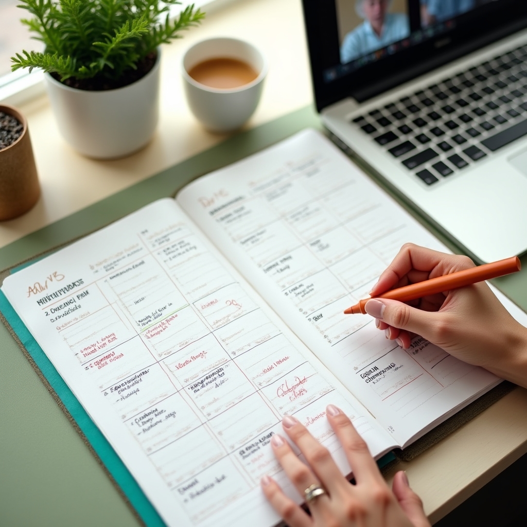 Planificación mensual de webinars sobre economía doméstica en una agenda